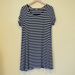 Navy and white striped swing dress